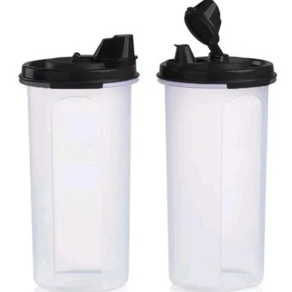 New Clear Pour Black Flip Lids Oil Set of 2 TUPPERWARE DRIPLESS MODULAR MATE 3